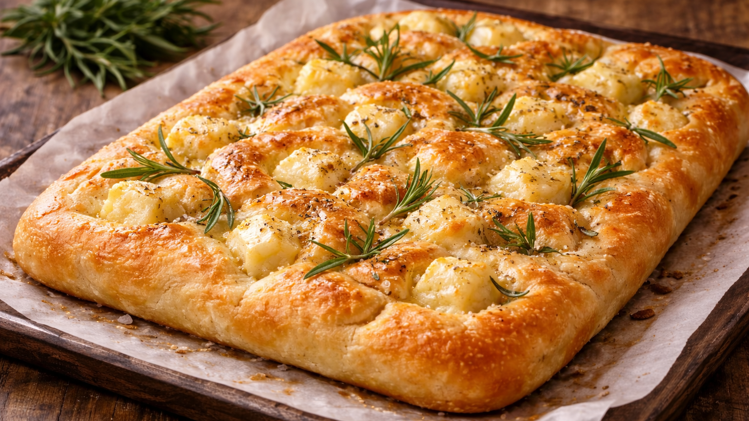 Focaccia soffice con formaggio di pecora e rosmarino