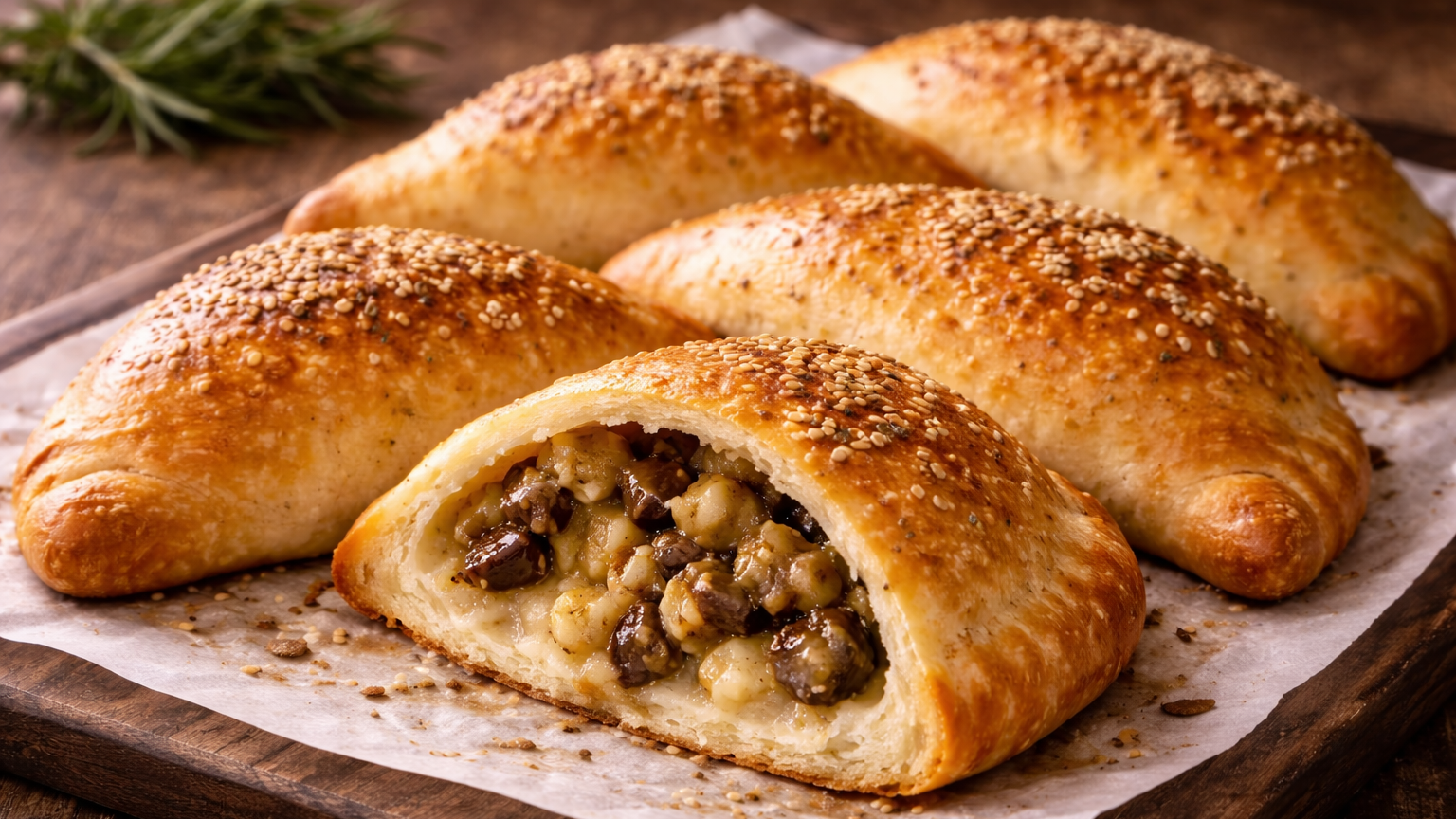 Calzoncini rustici con melanzane sott’olio e pecorino
